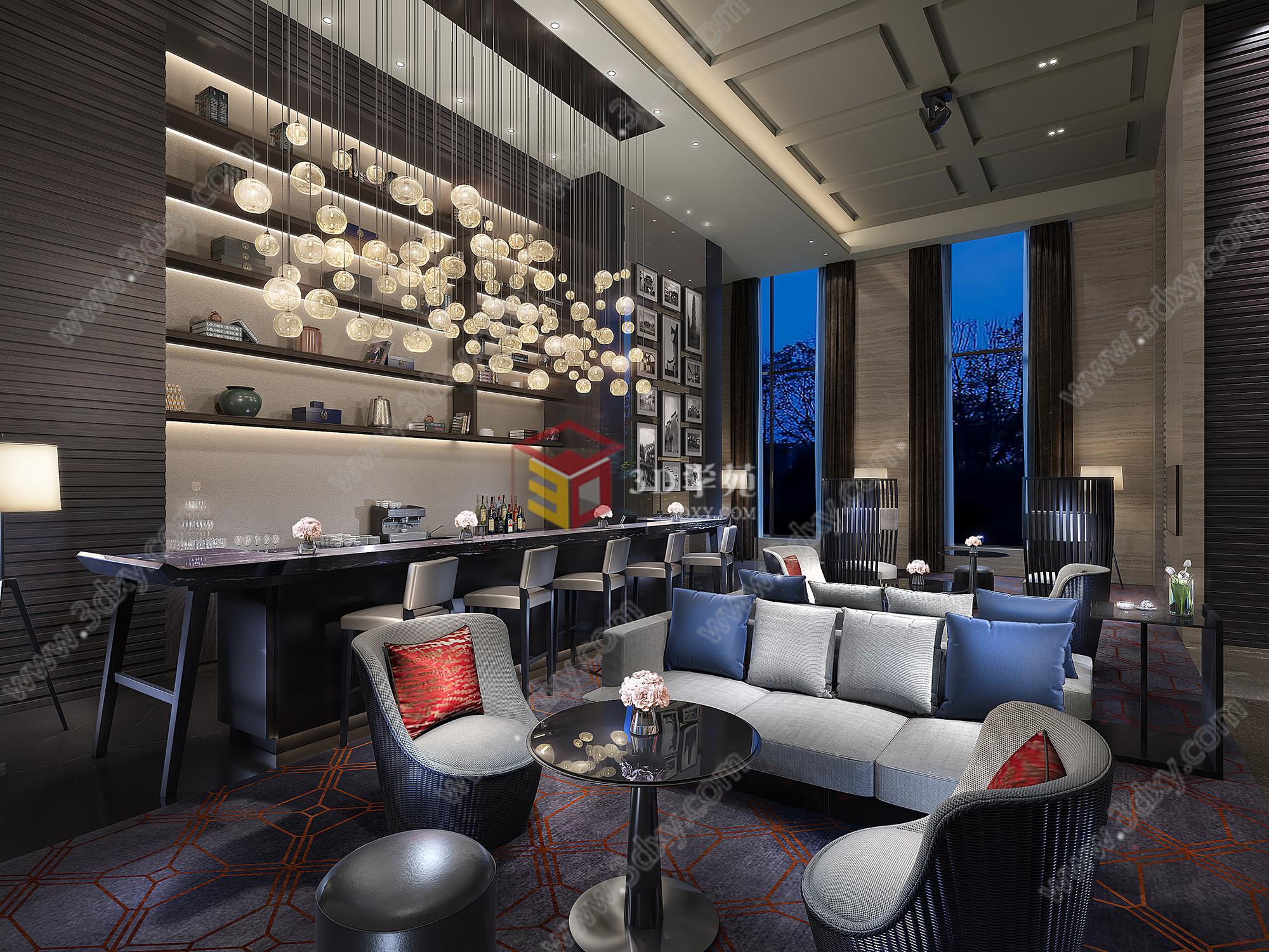 新中式私宅客餐厅3D模型