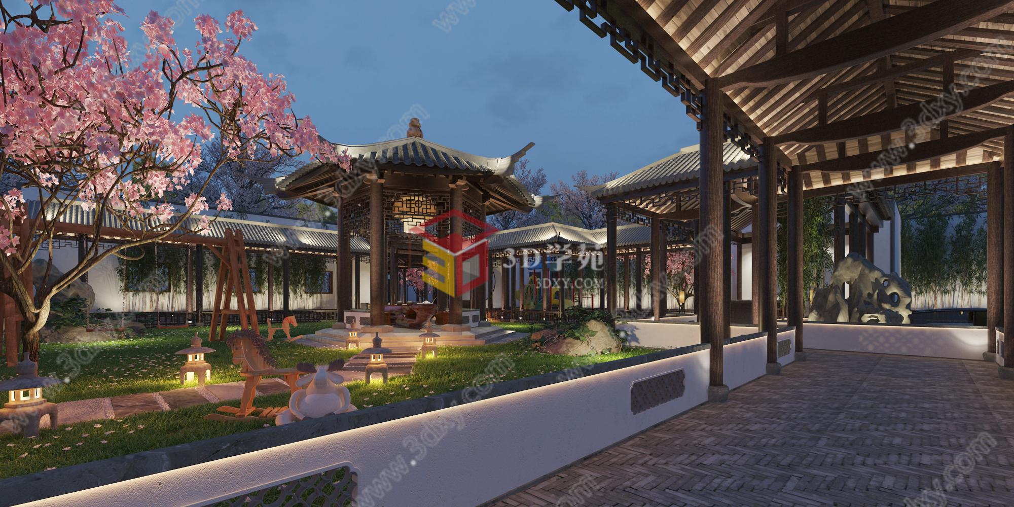 中式庭院园林景观3D3D模型