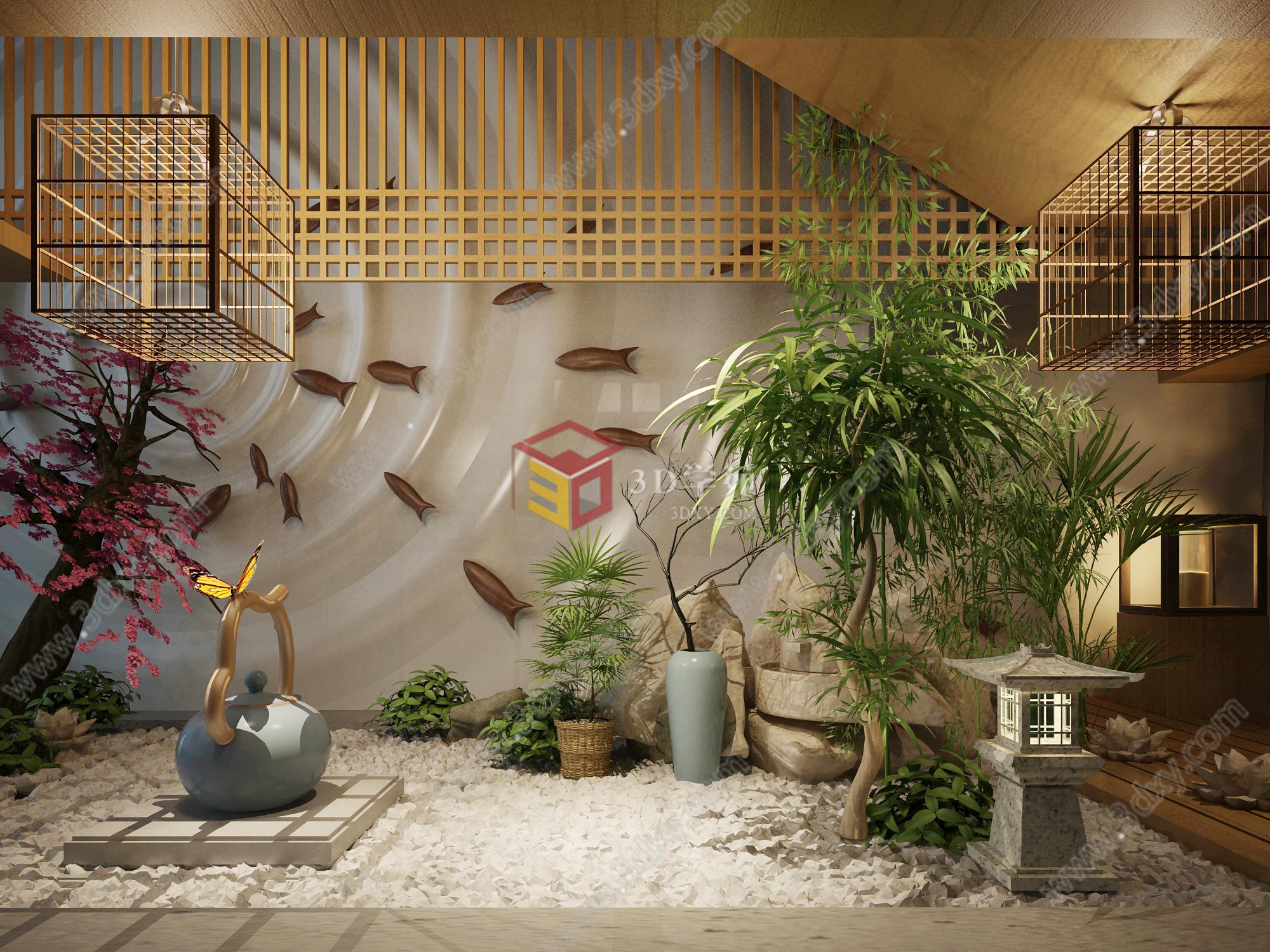 中式园林庭院3D模型