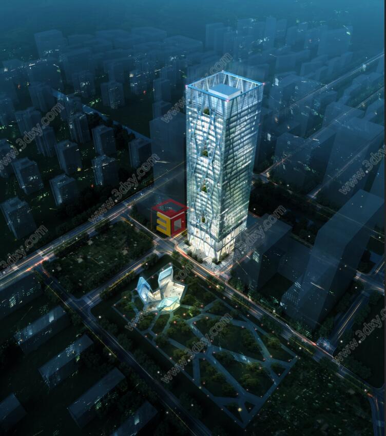城市办公楼小区建筑鸟瞰3d3D模型