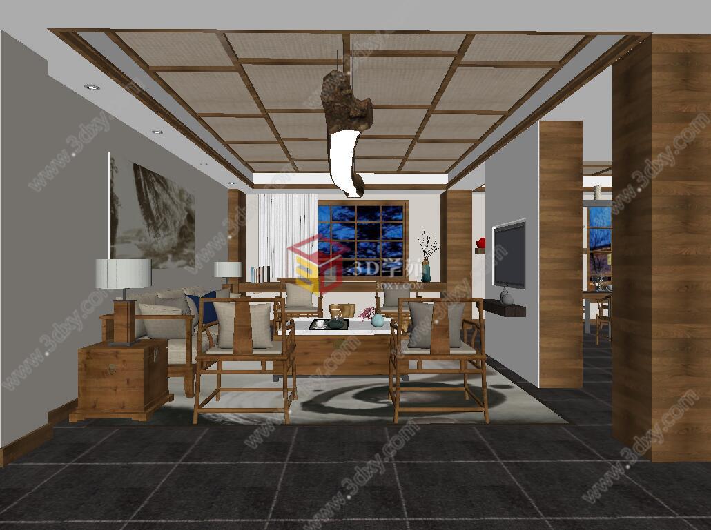 民宿客厅餐厅3D模型