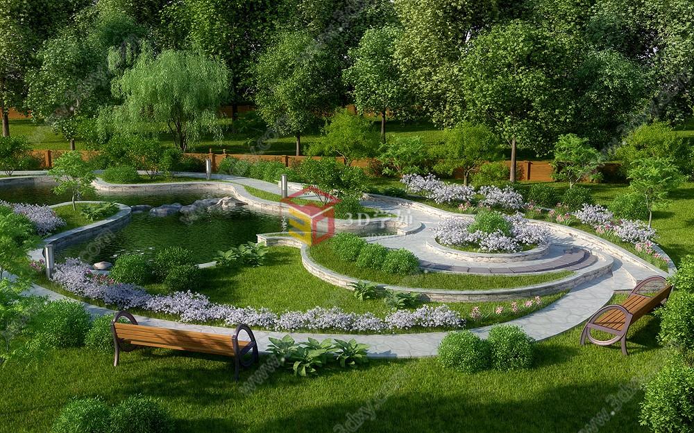 园林别墅公园小院子景3D模型