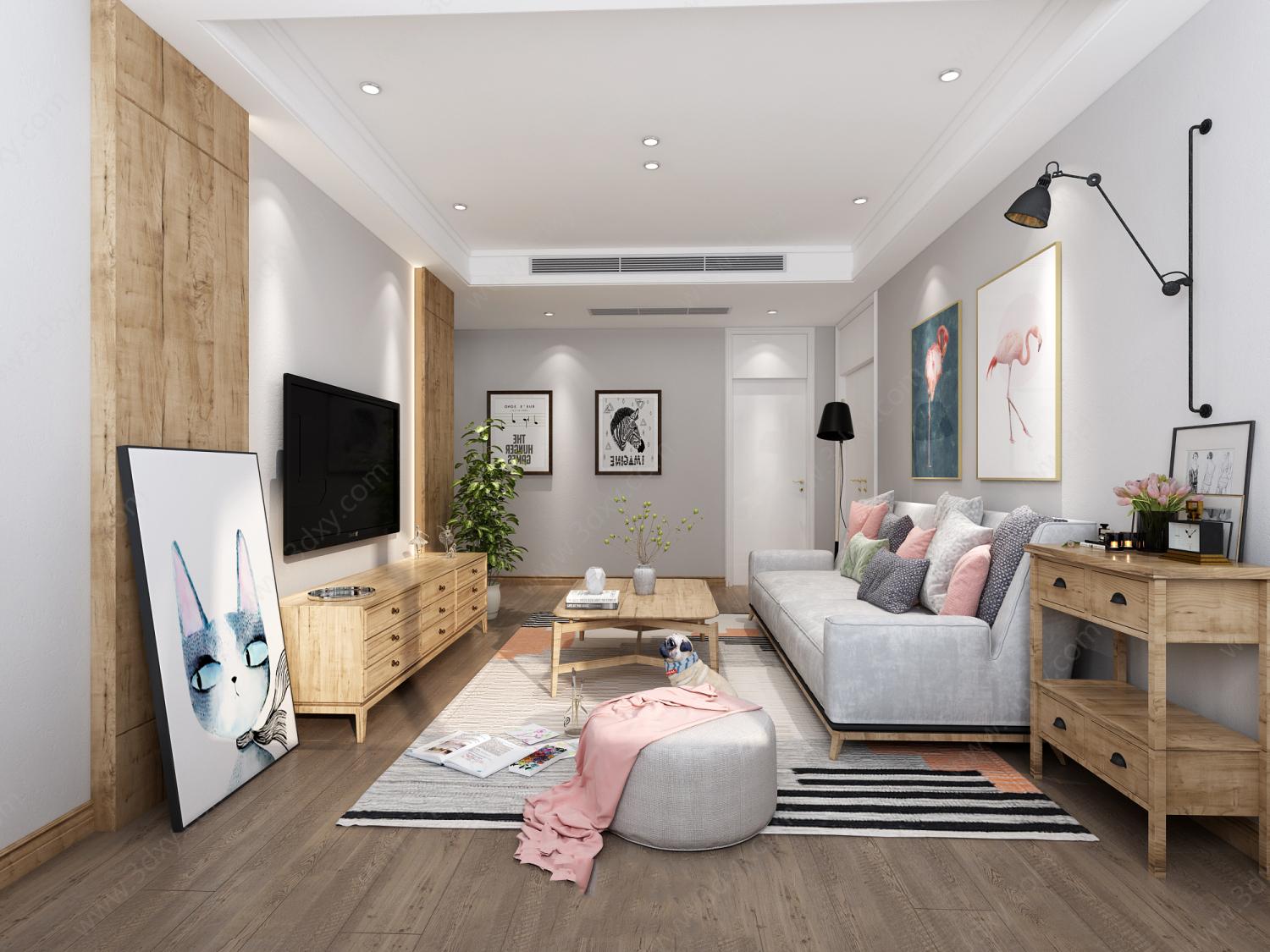 现代风格客厅卧室组合3D模型