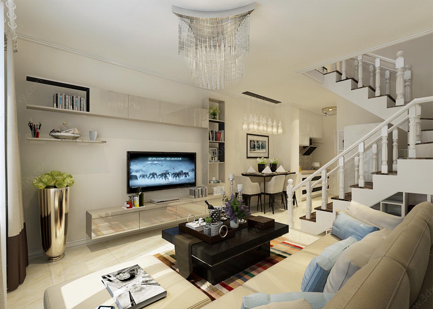 现代客厅loft3D模型