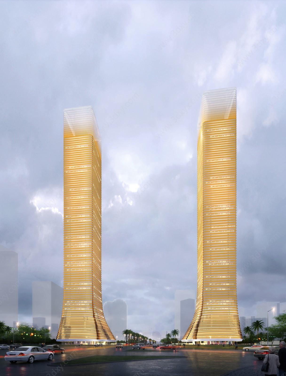 金色高层建筑3D模型