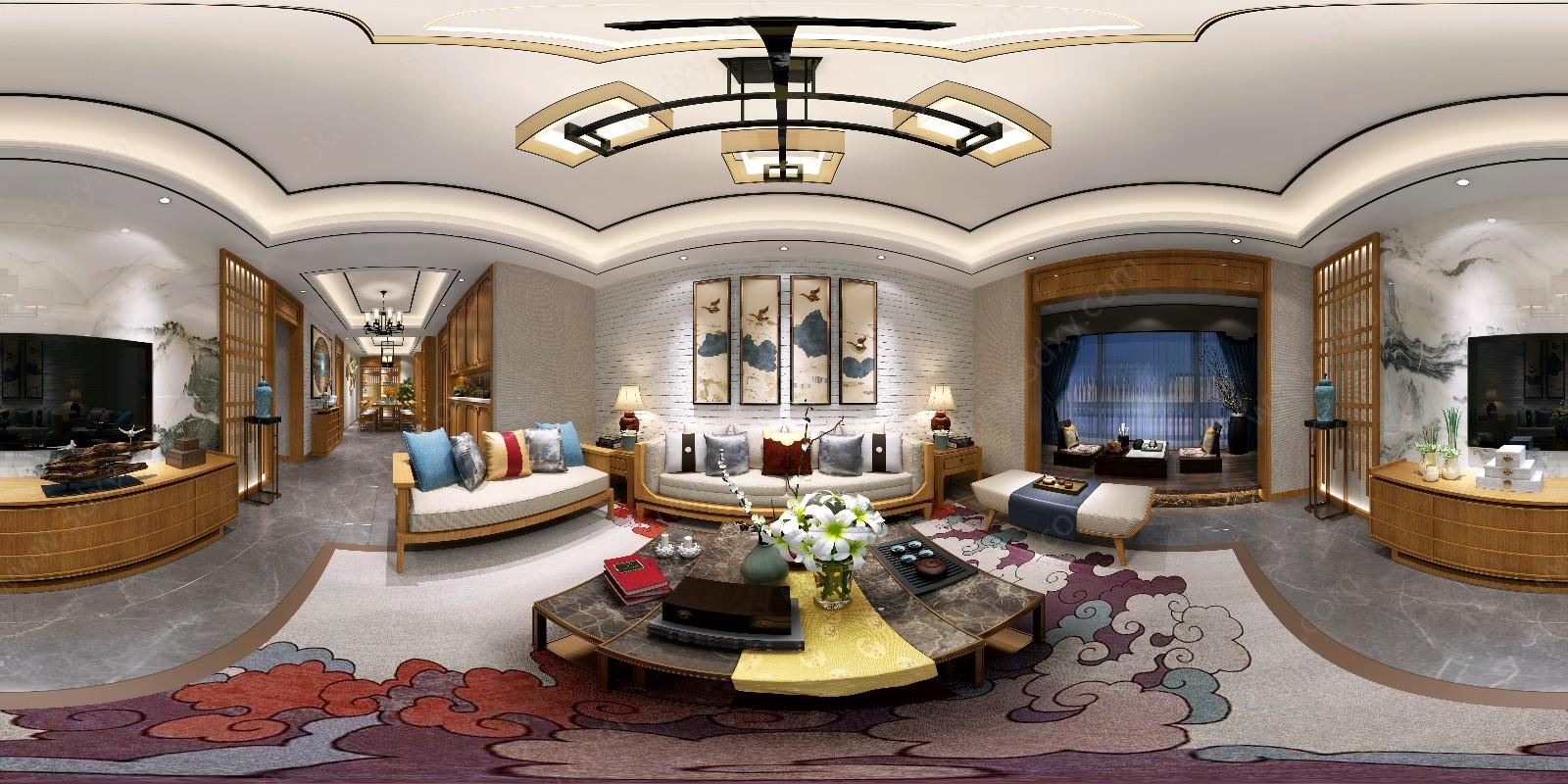新中式奢华客厅3D模型