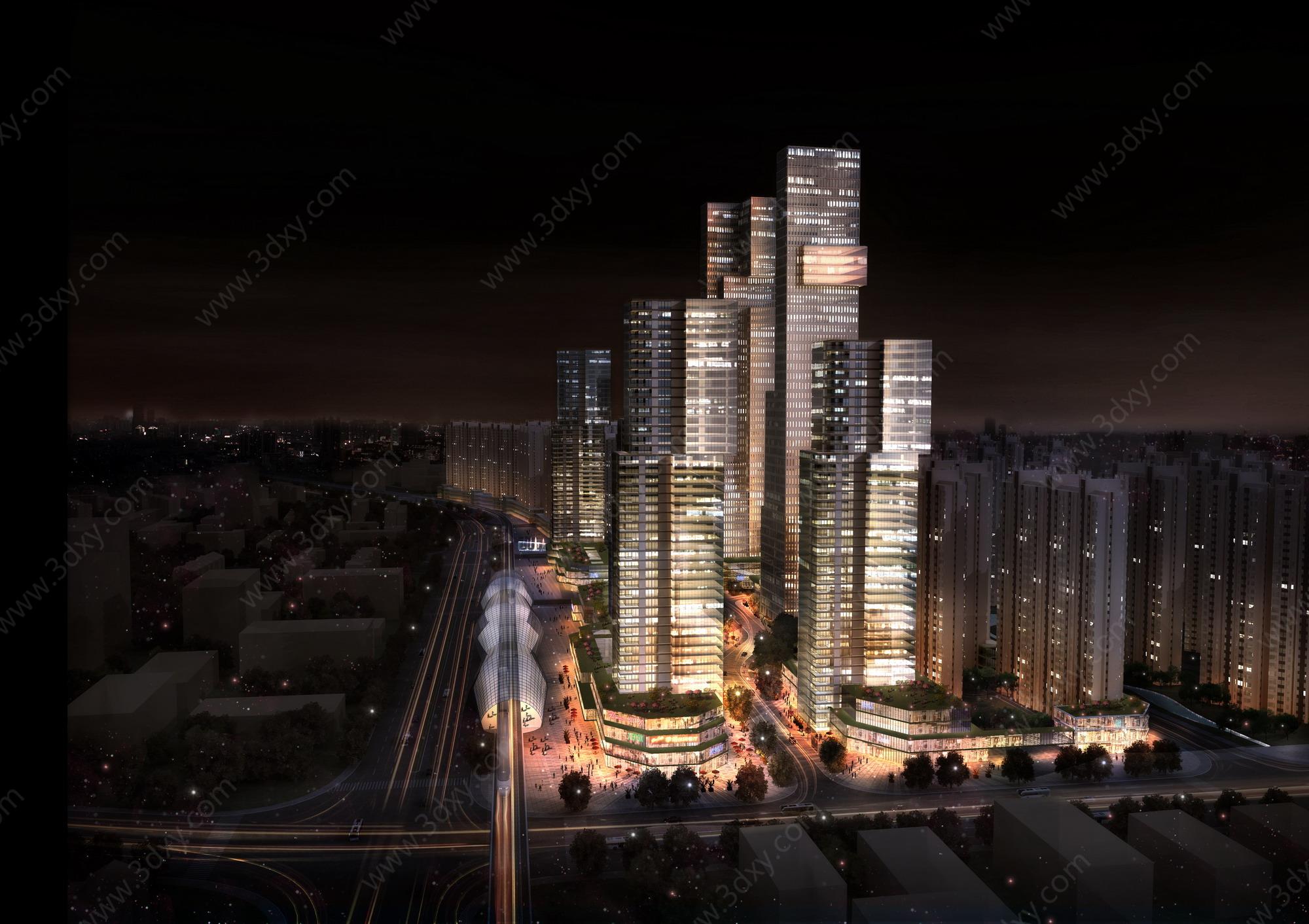 城市规划夜景3D模型
