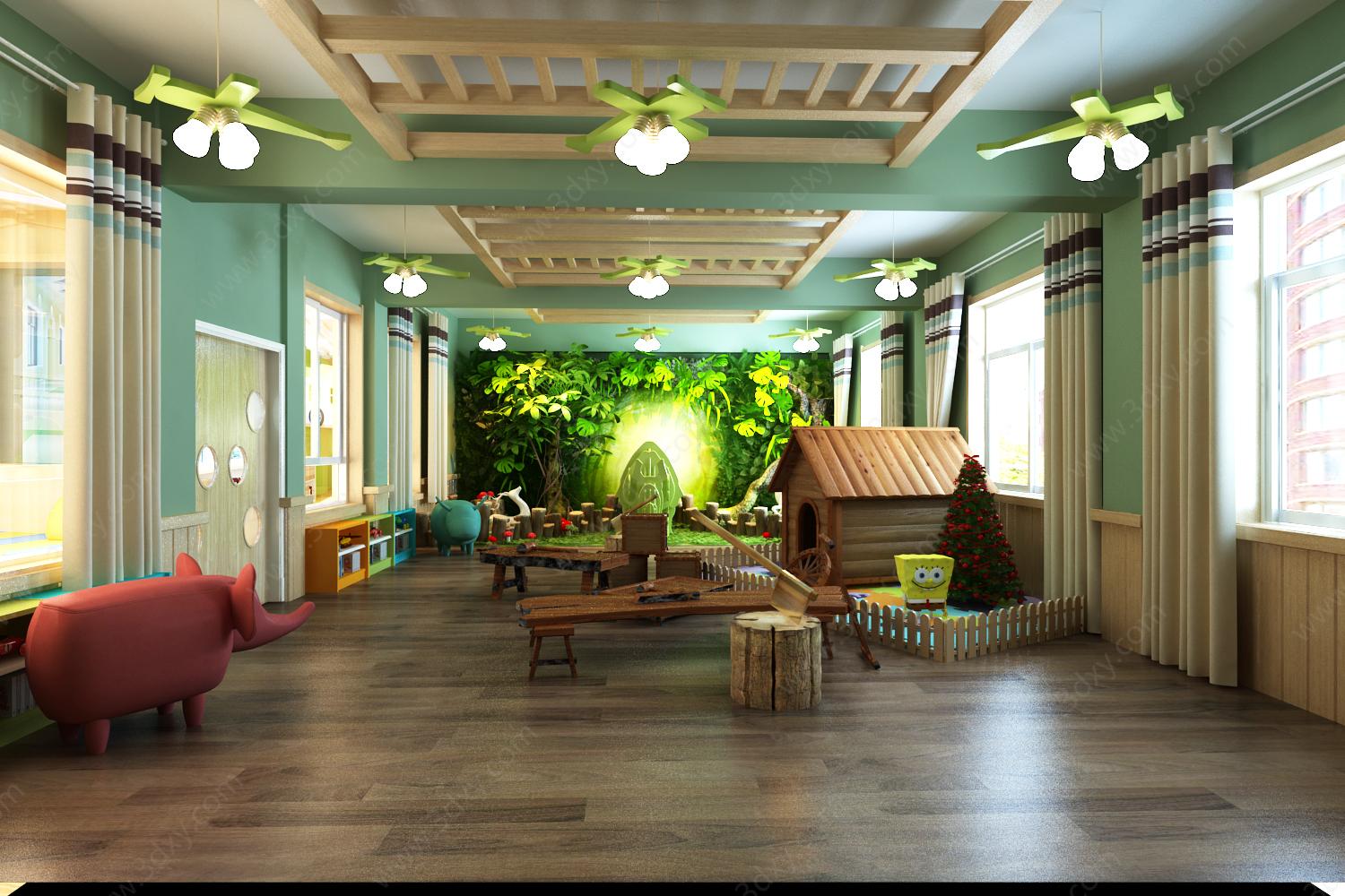 现代幼儿园小木匠体验室3D模型