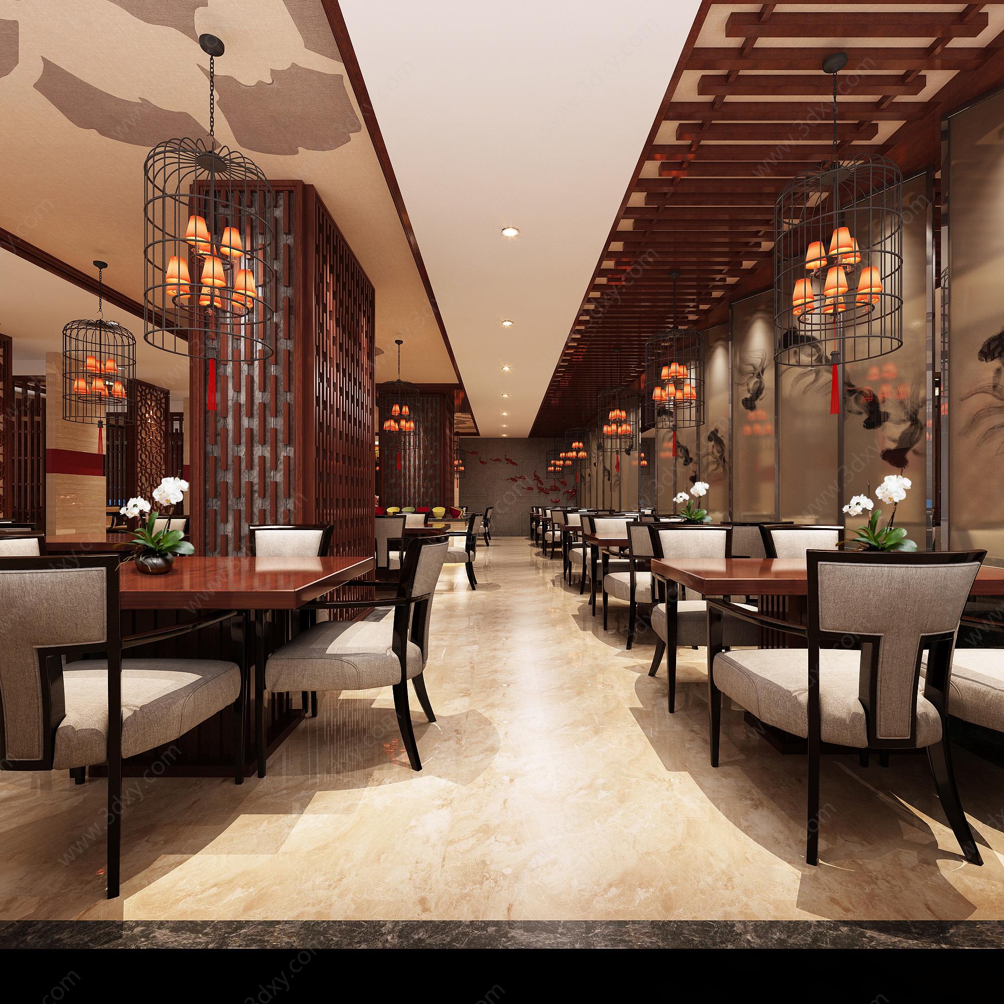大型中式餐厅，大型餐馆3D模型