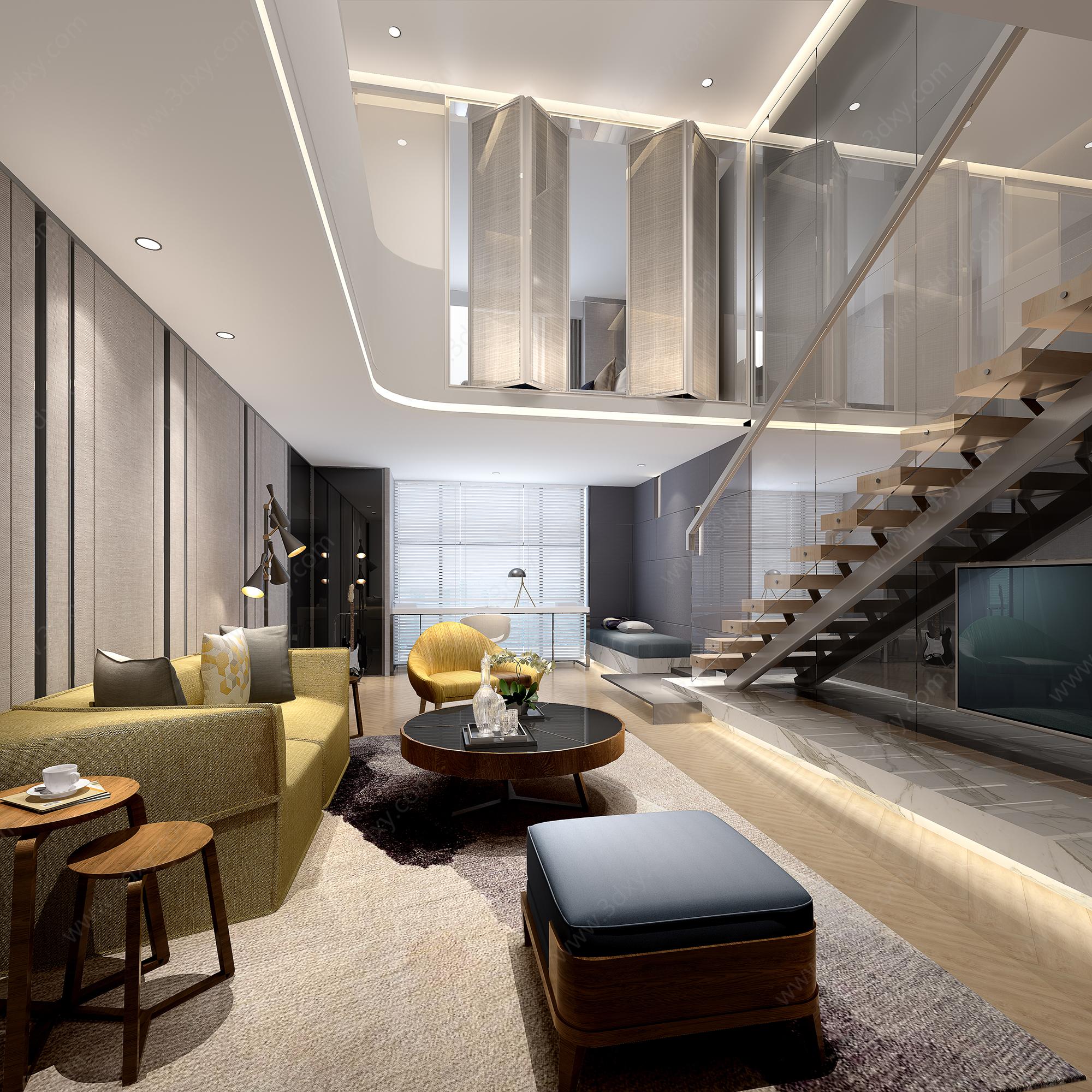 现代风格客厅loft3D模型