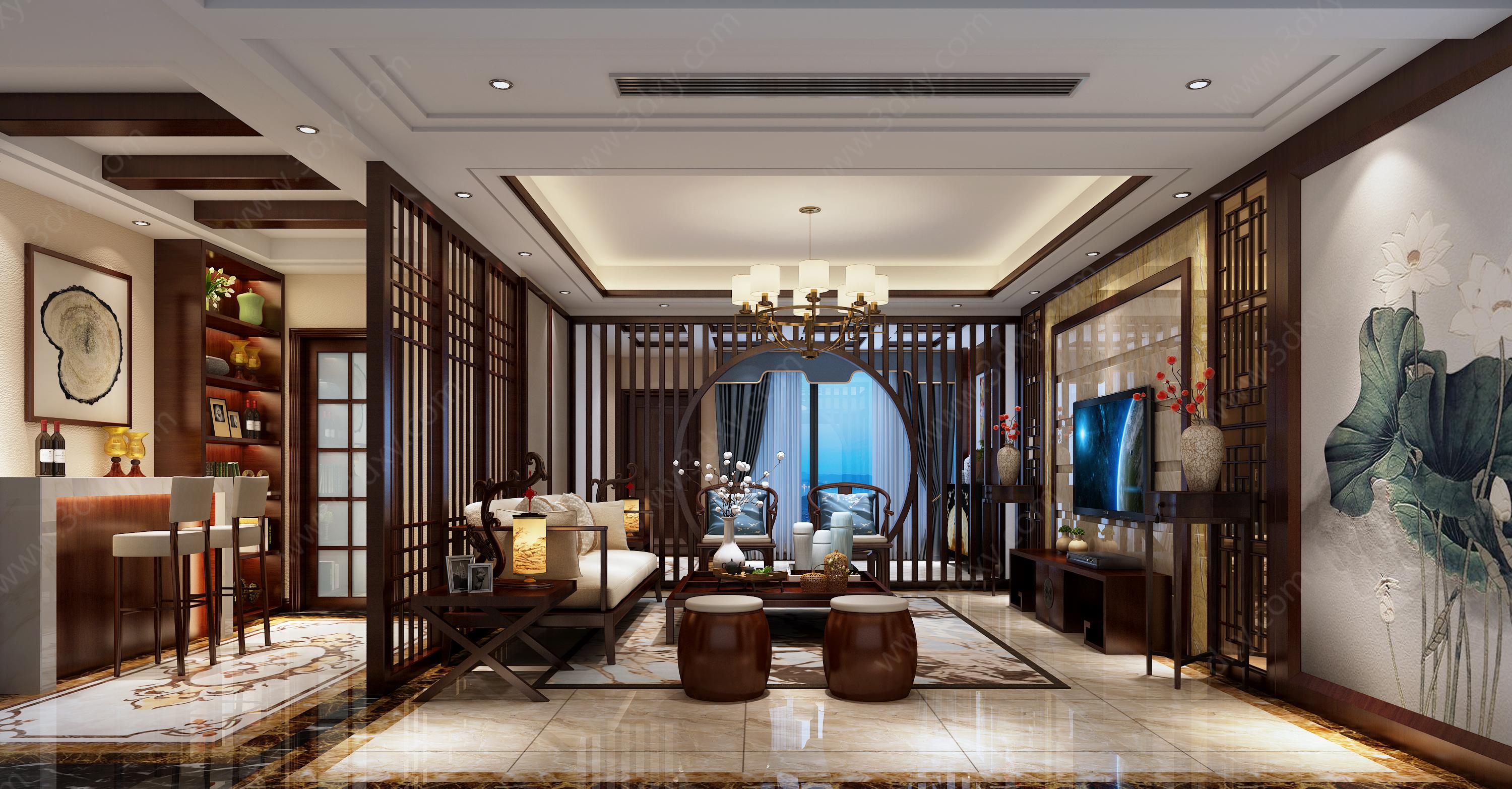 中式风格客厅3D模型
