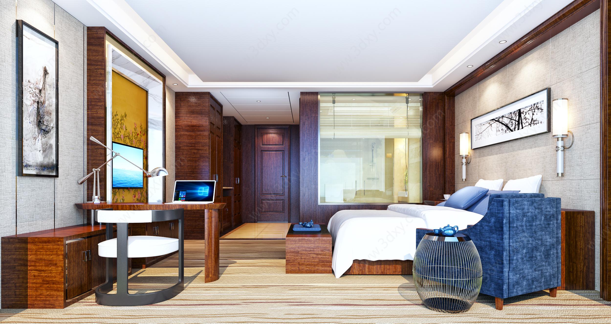 现代酒店客房标间卫生间3D模型