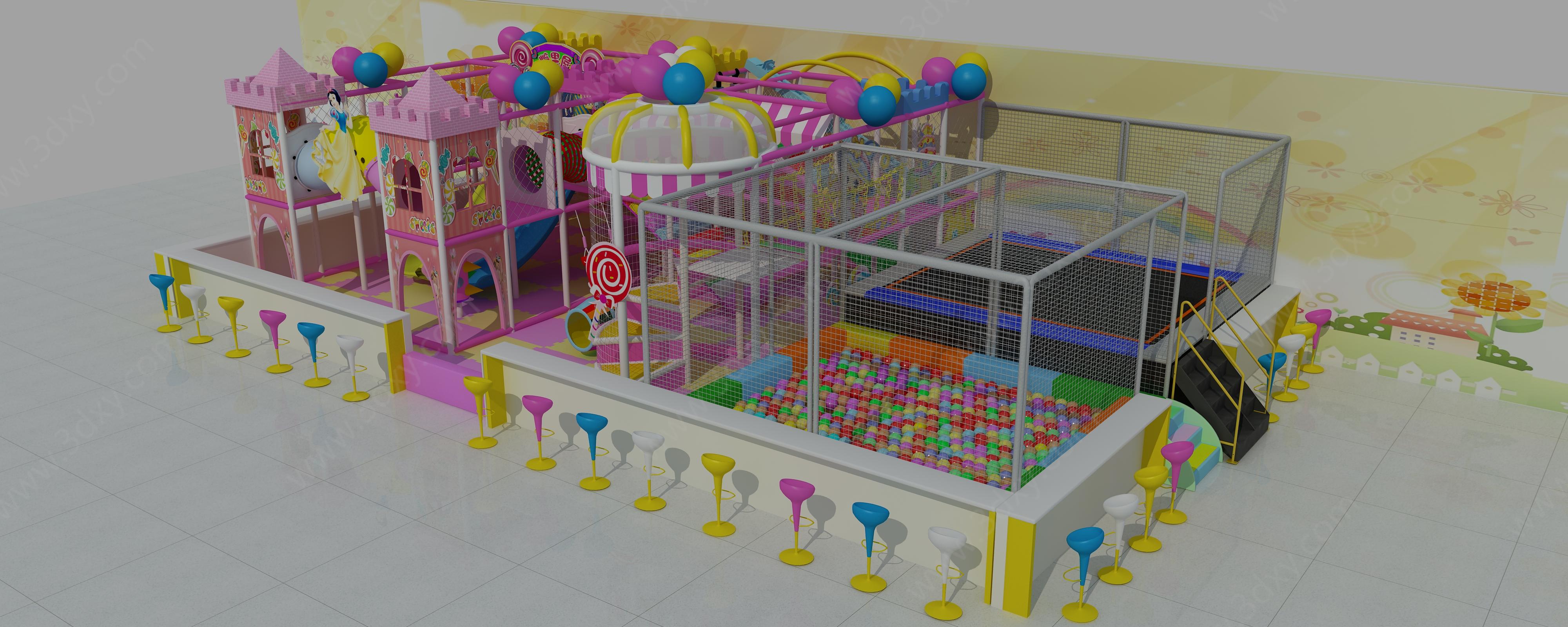 公主风淘气堡粉色风格3D模型