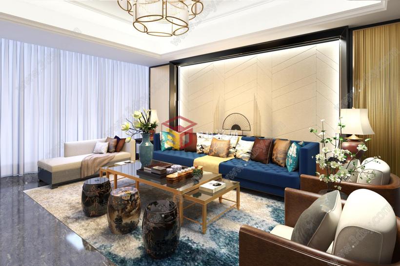 现代新中式客厅沙发组合茶几3D模型