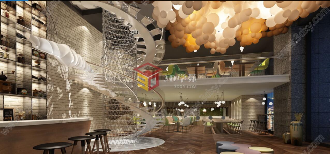 现代时尚简约咖啡厅3D模型