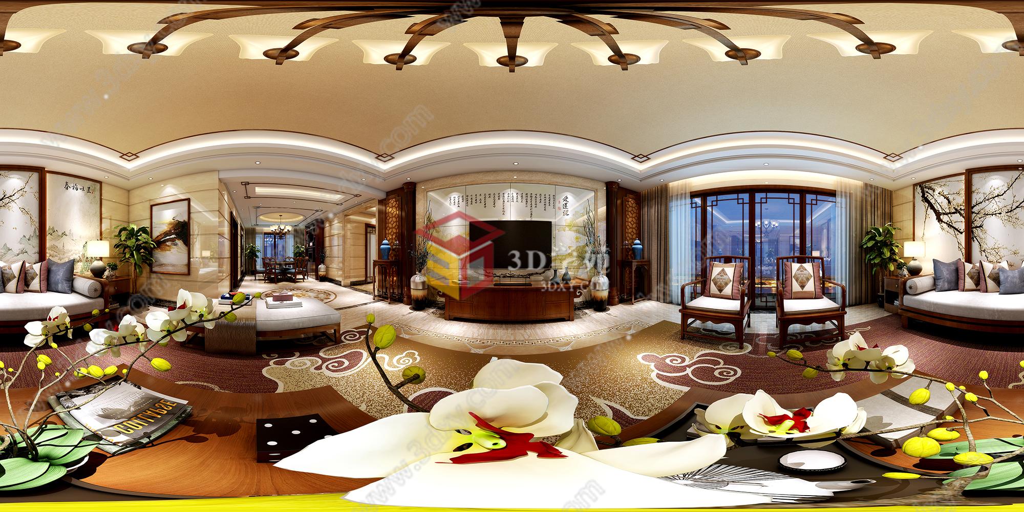 现代中式客餐厅3D模型