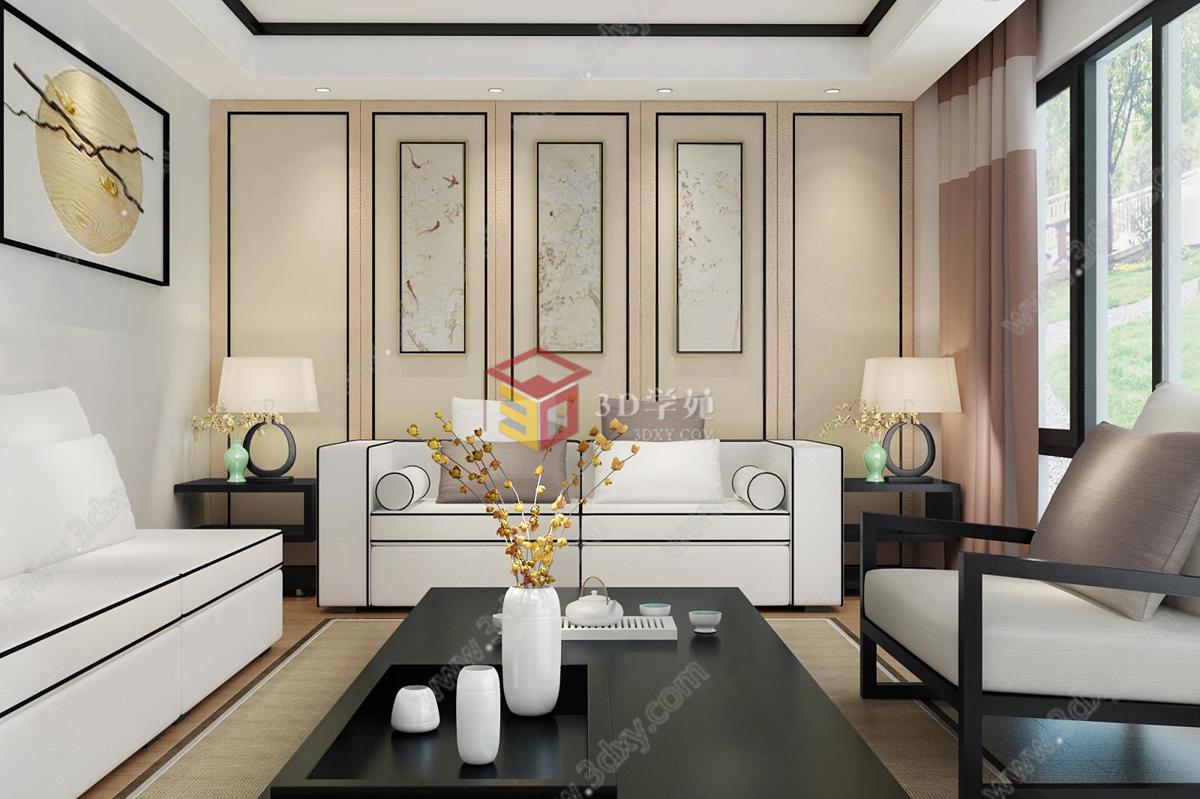 新中式客厅沙发椅子组合3D模型