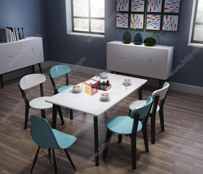 宜家现代简约餐桌椅餐边柜家具组合3D模型