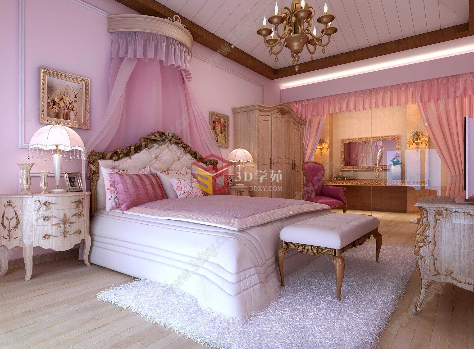 粉色系卧室3D模型