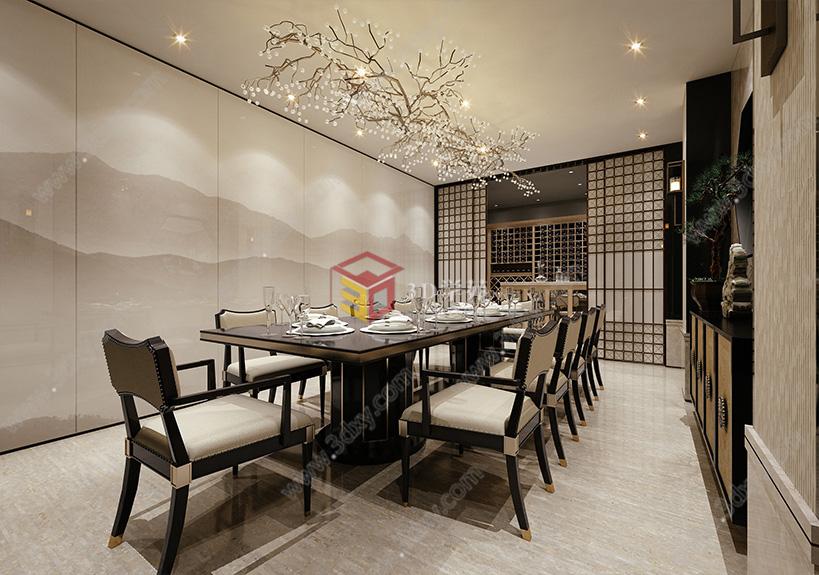 新中式餐厅树枝吊灯3D模型