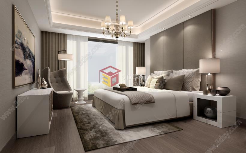 现代卧室床具电视柜椅子组合3D模型