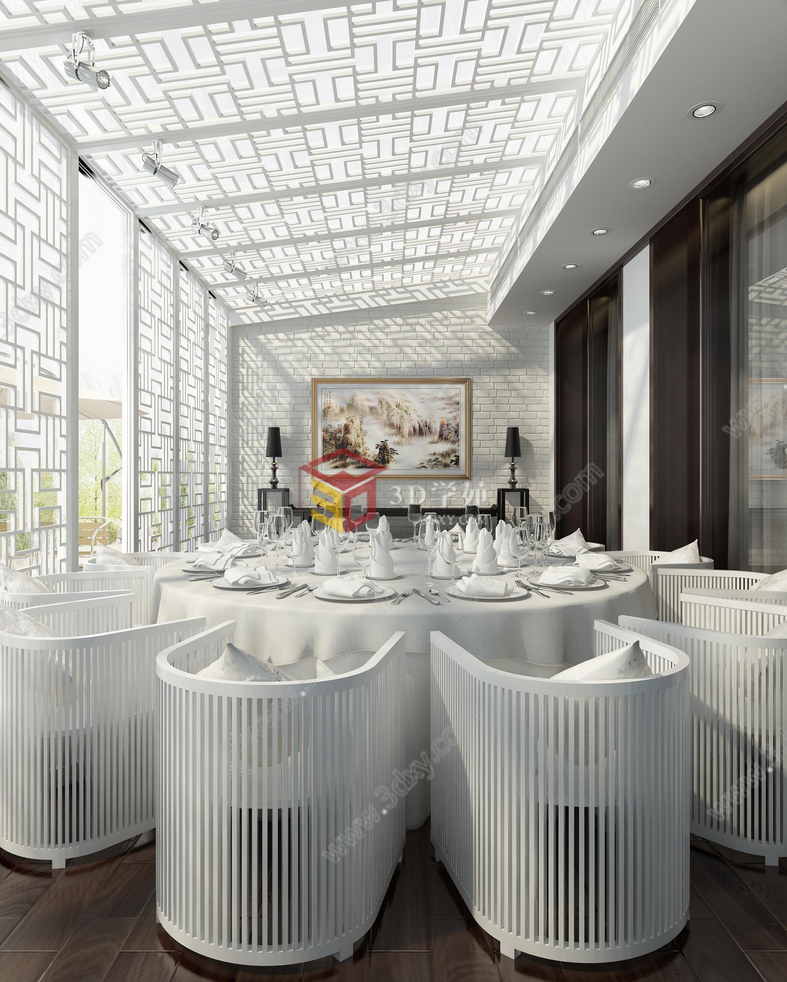 白色餐厅3D模型