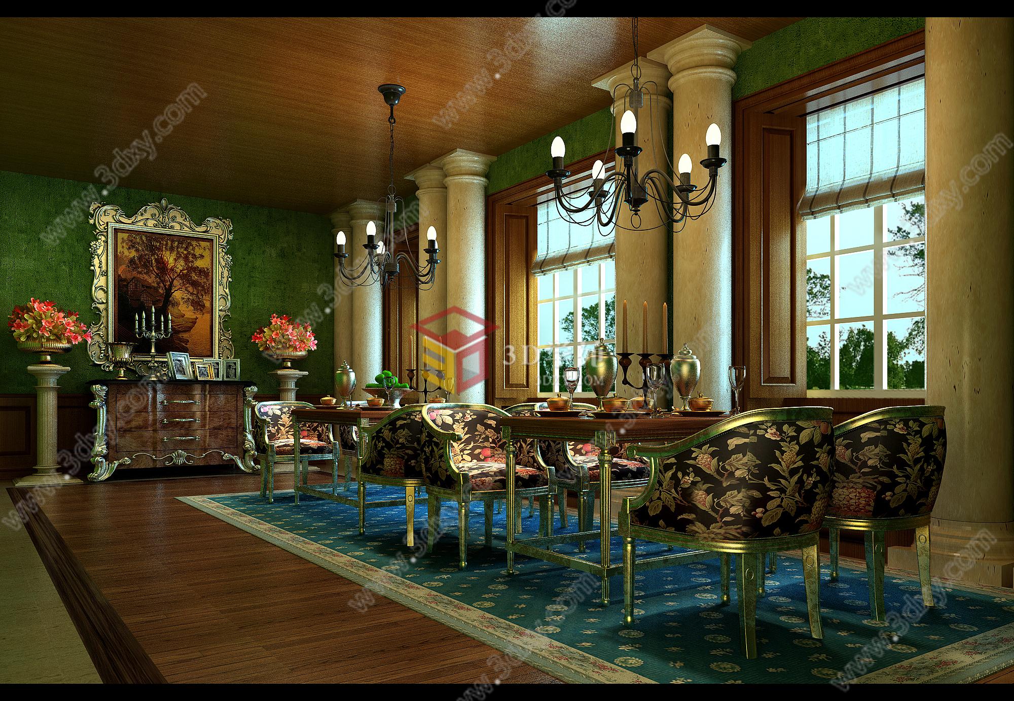 古典美式餐厅3D模型