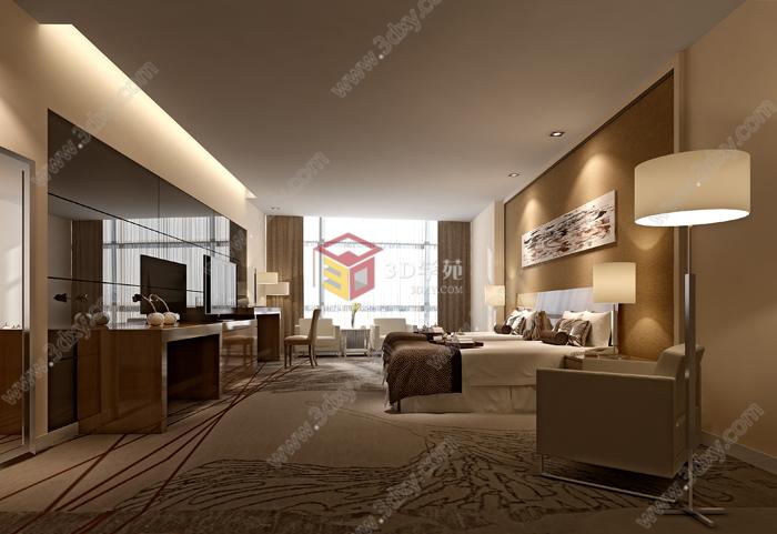 现代酒店标准单人间卧房3D模型