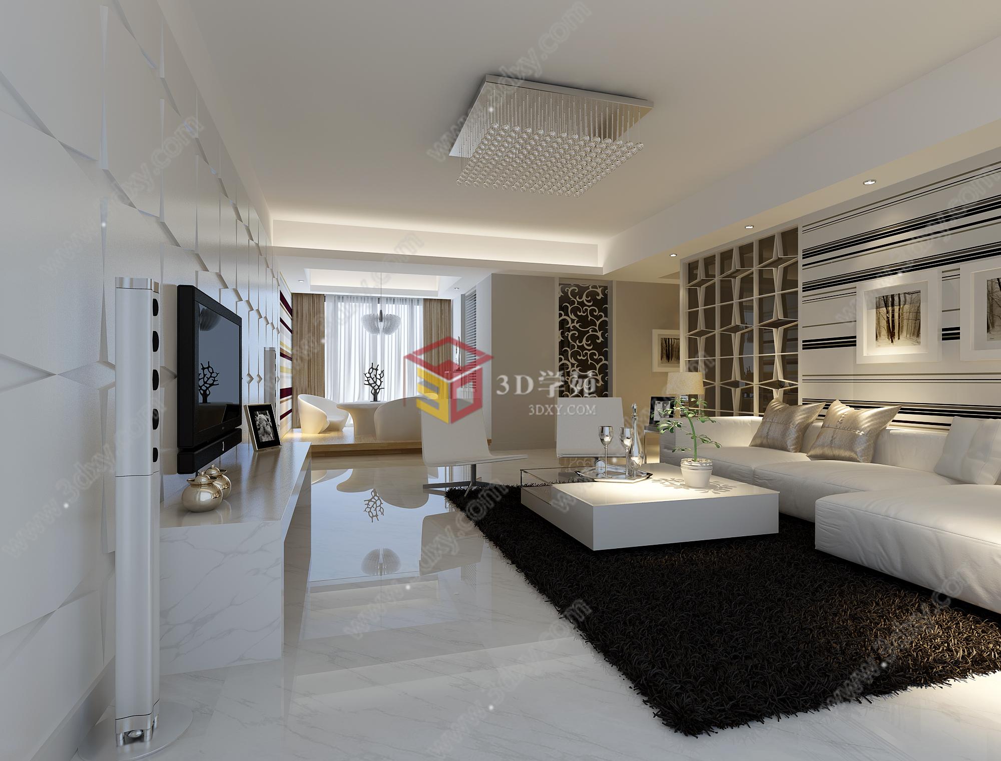 现代白色调客厅3D模型