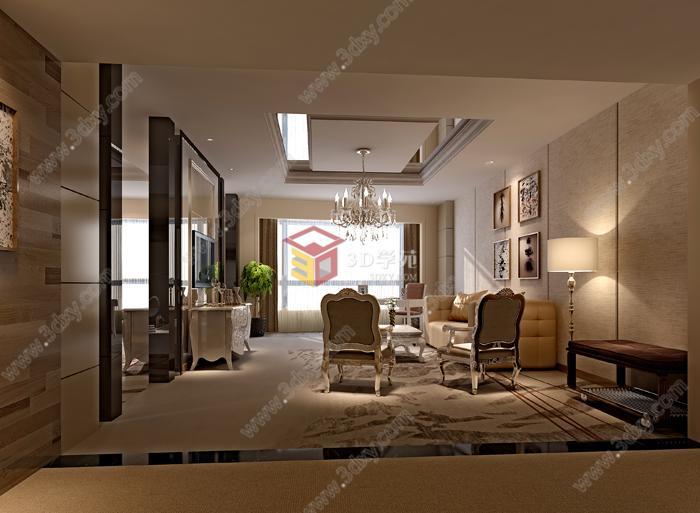 现代豪华客厅卧室整体3D模型
