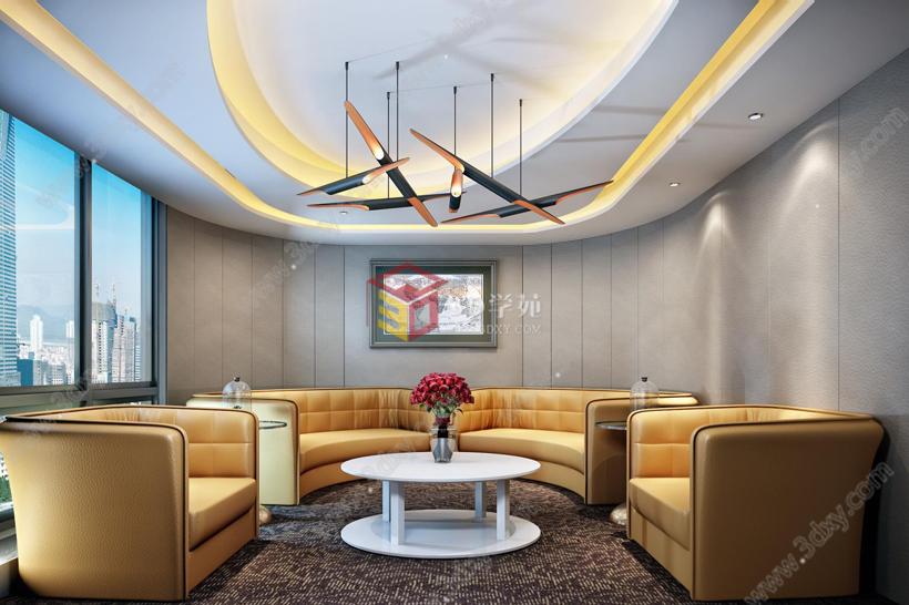酒店休息区现代吊灯软包沙发椅子3D模型