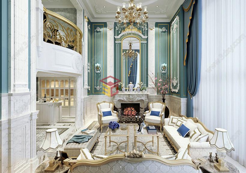 法式别墅客厅奢华沙发茶几吊灯3D模型