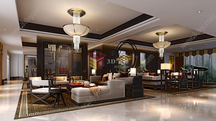 新中国式风格客厅整体3D模型