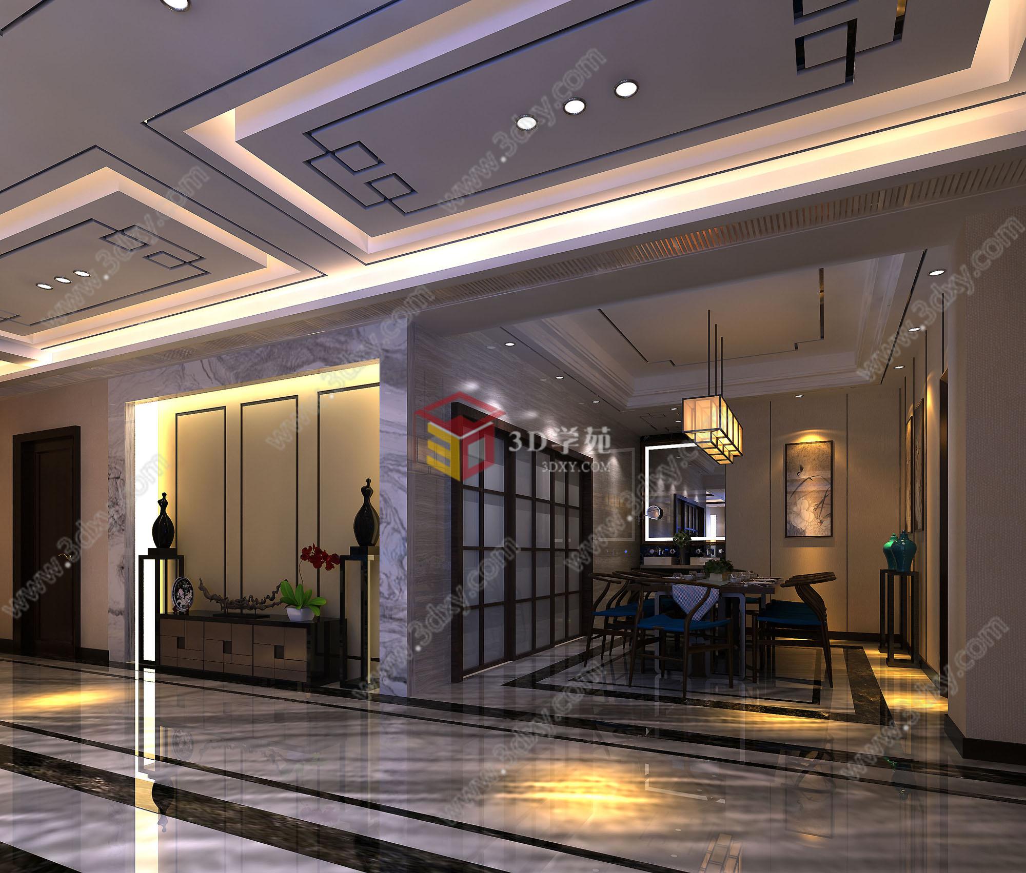 新中式客餐厅风格3D模型