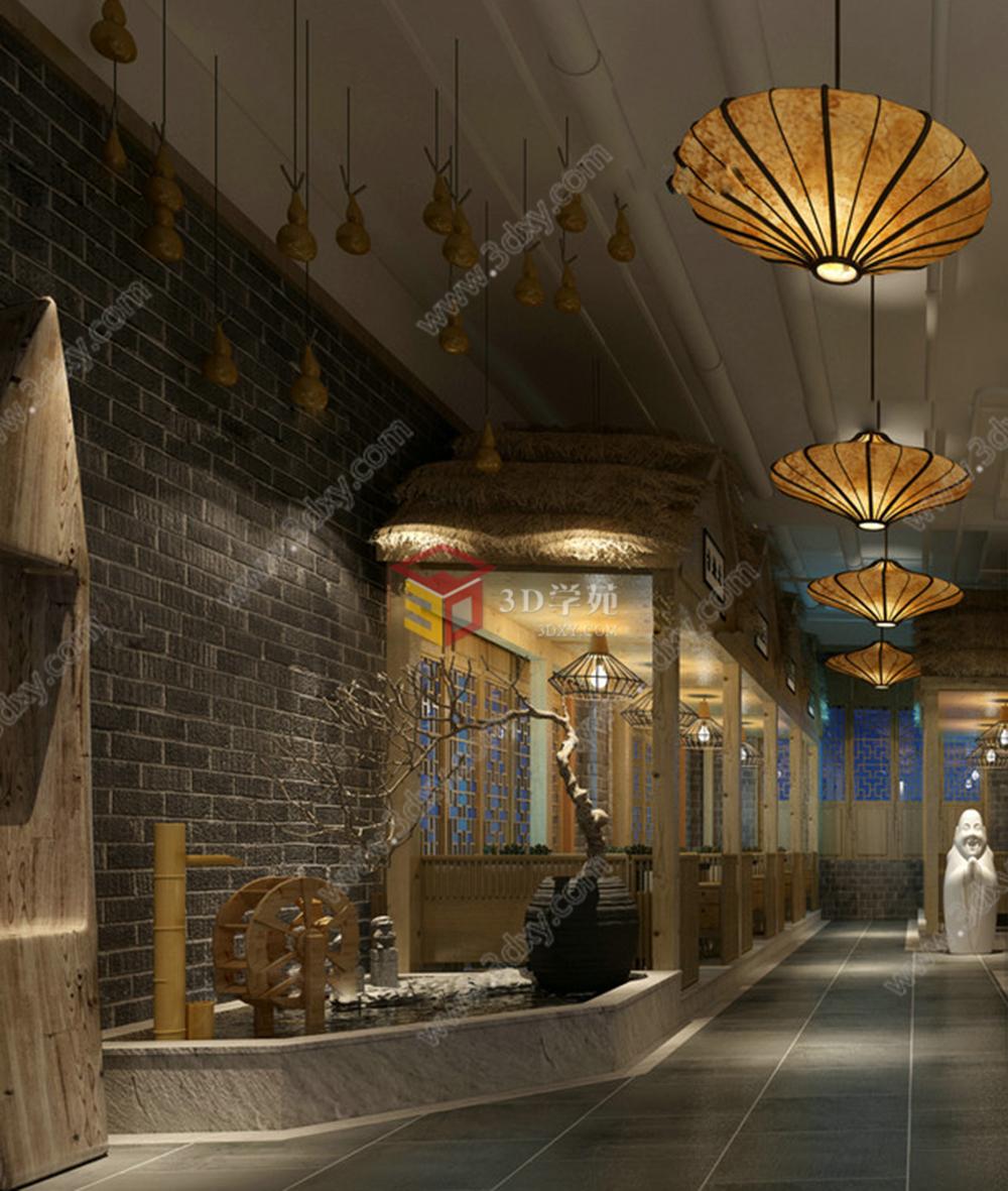 中式复古风餐厅3D模型