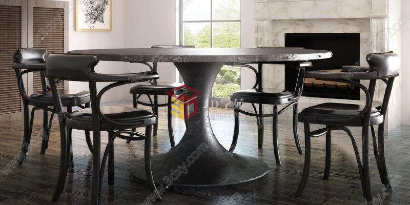 复古餐桌组合3D模型