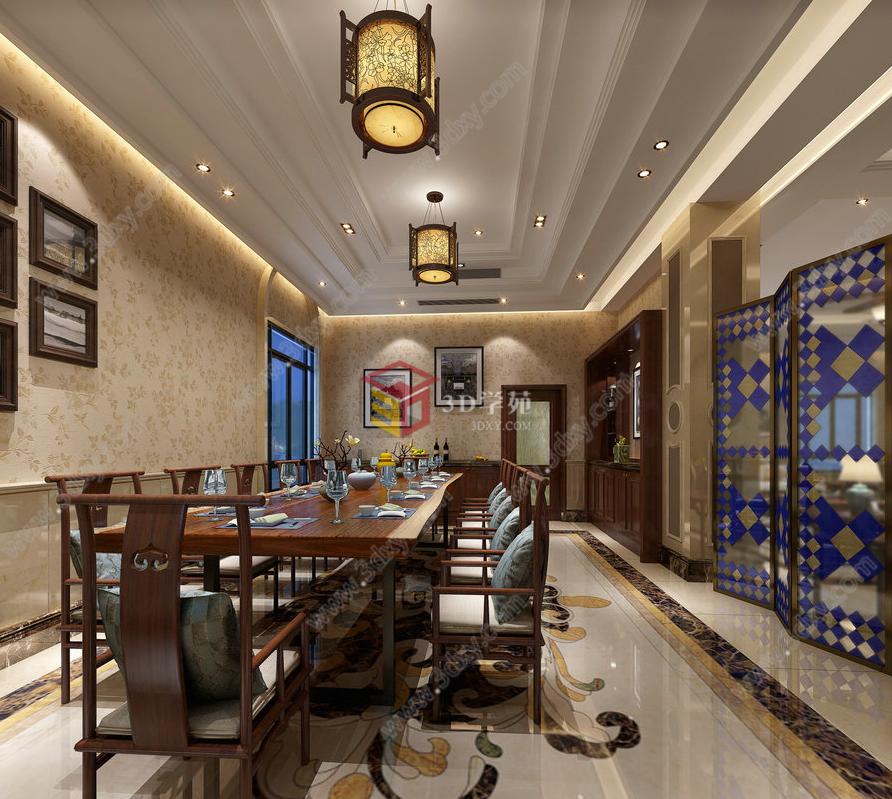 新中式餐厅3D模型