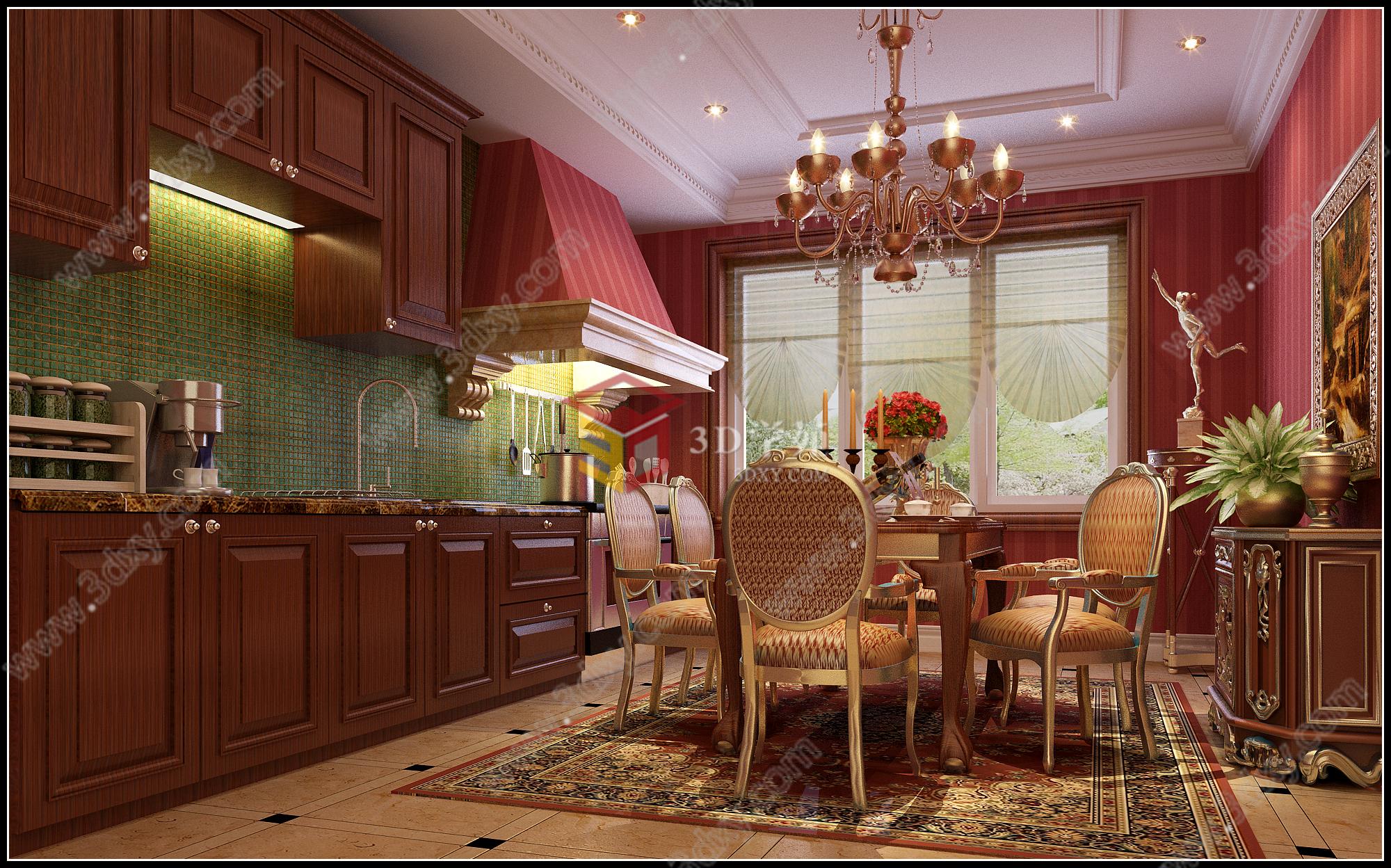 古典欧式餐厅3D模型