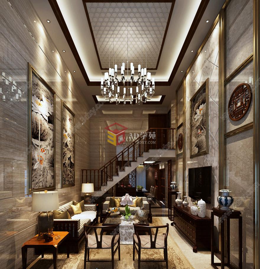 中式风格客餐厅3D模型