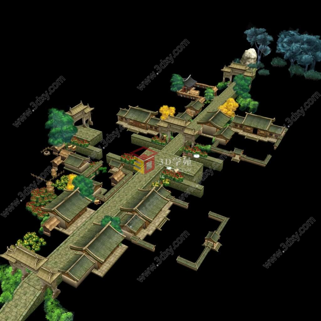 大型建筑牡丹镇场景3D模型