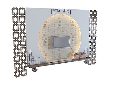 屏风式电视墙,3d模型
