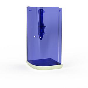 蓝色钢化玻璃沐浴间3d模型