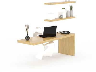 简约实木居家办公电脑桌3d模型3d模型