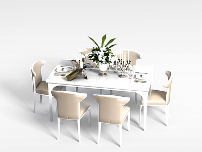 简约白色欧式餐桌餐椅组合3d模型3d模型