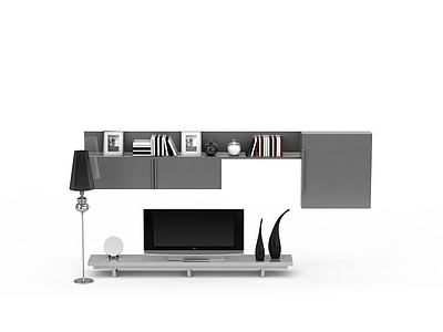 现代灰色电视柜背景墙套装3d模型3d模型