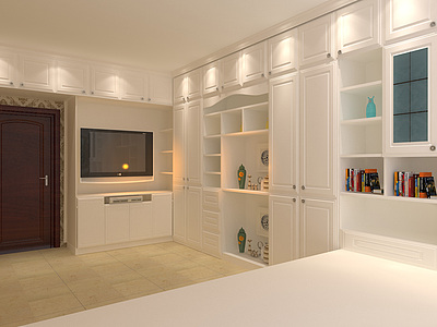 精品白色实木整体衣柜3d模型3d模型