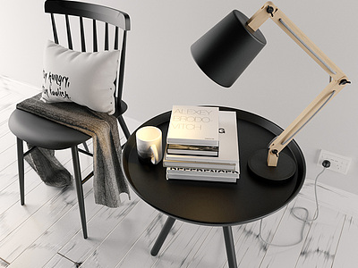 北欧黑色休闲椅圆几组合3d模型3d模型