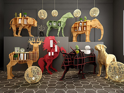 时尚动物造型实木书柜3d模型3d模型