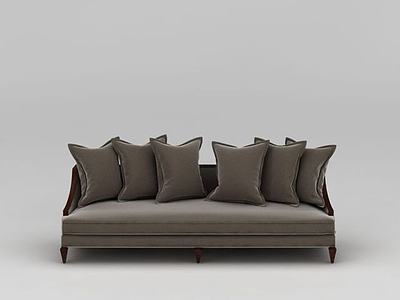 美式灰色绒布沙发3d模型