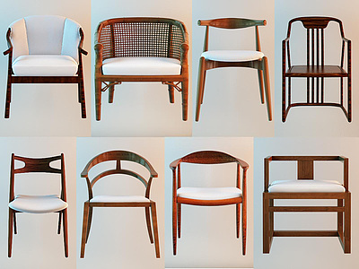 现代简约实木椅子组合3d模型3d模型